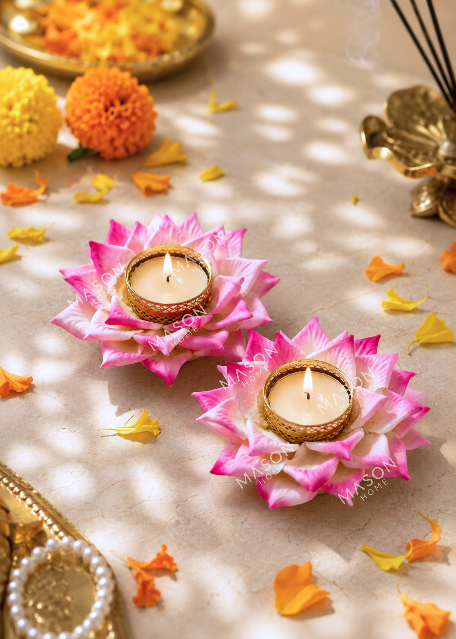 Festive Lotus Bloom Diya - Pink (Set of 2)
