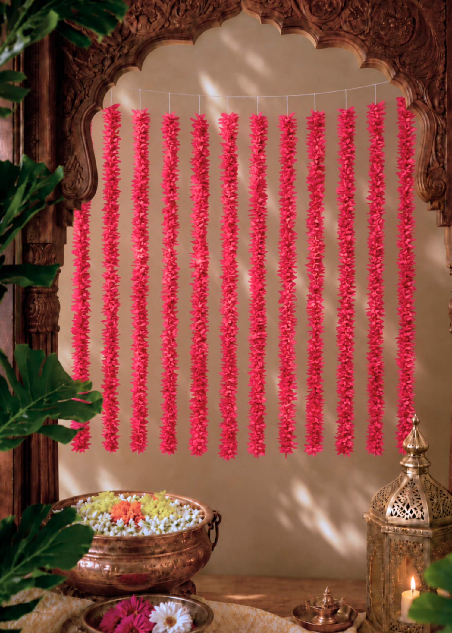 Decorative Artificial Pink Gajra - Set Of 12 (3 Feet)