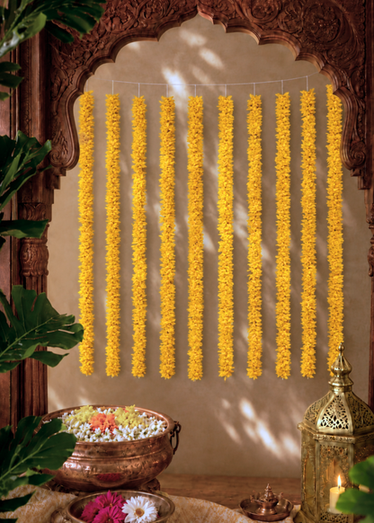 Decorative Artificial Yellow Gajra - Set Of 12 (3 Feet)