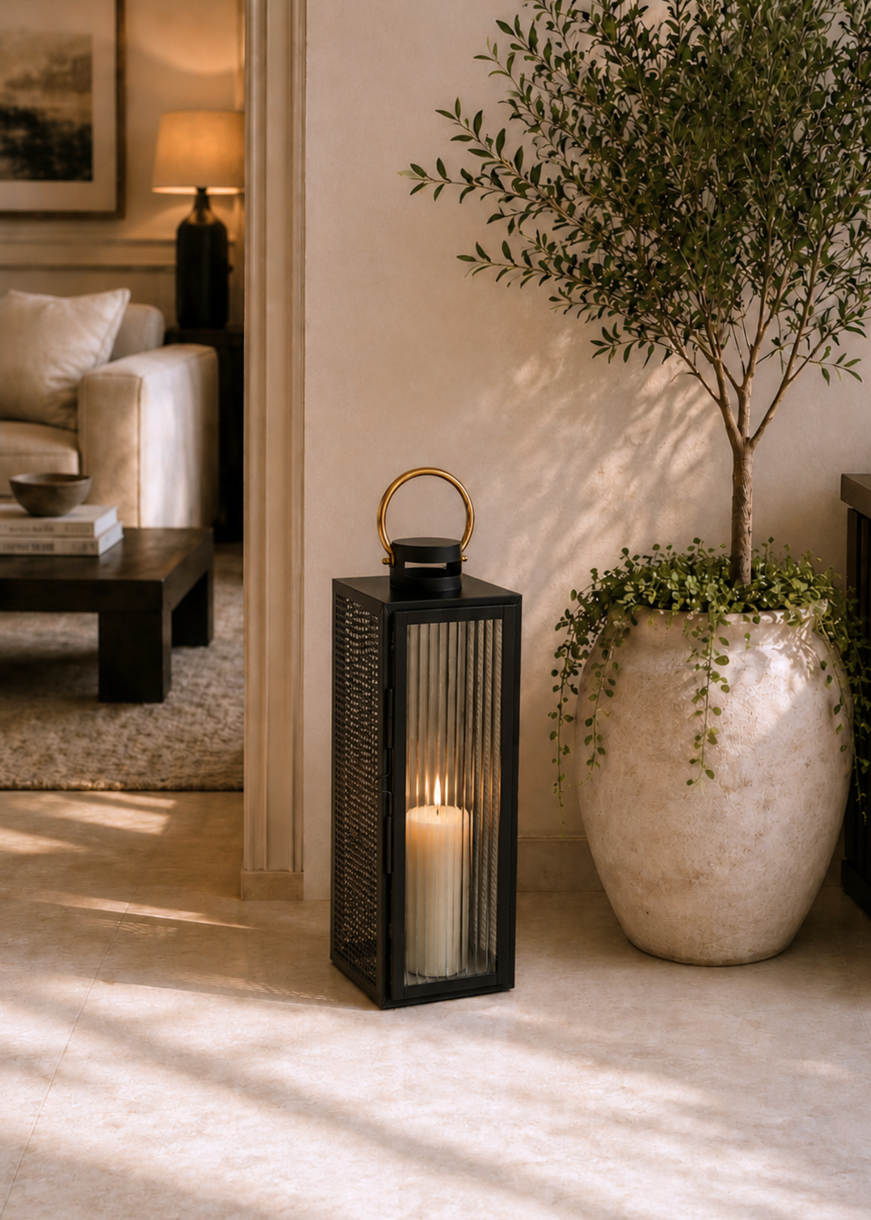 Vellora Black &amp; Gold Lantern - Large