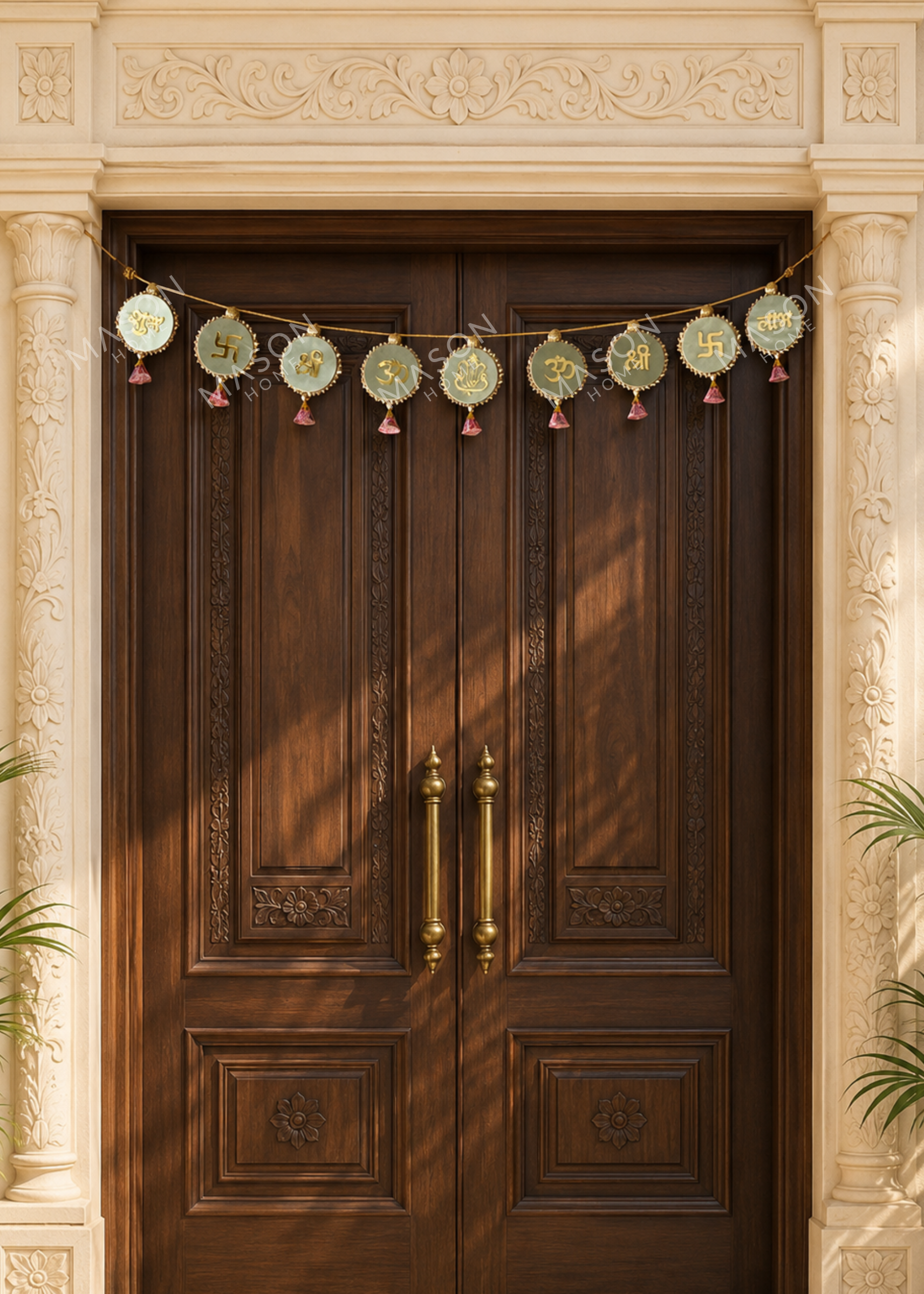 Festive Shubh Rang Reversible Toran - Green &amp; Pink