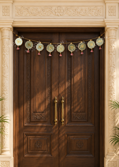 Festive Shubh Rang Reversible Toran - Green &amp; Pink