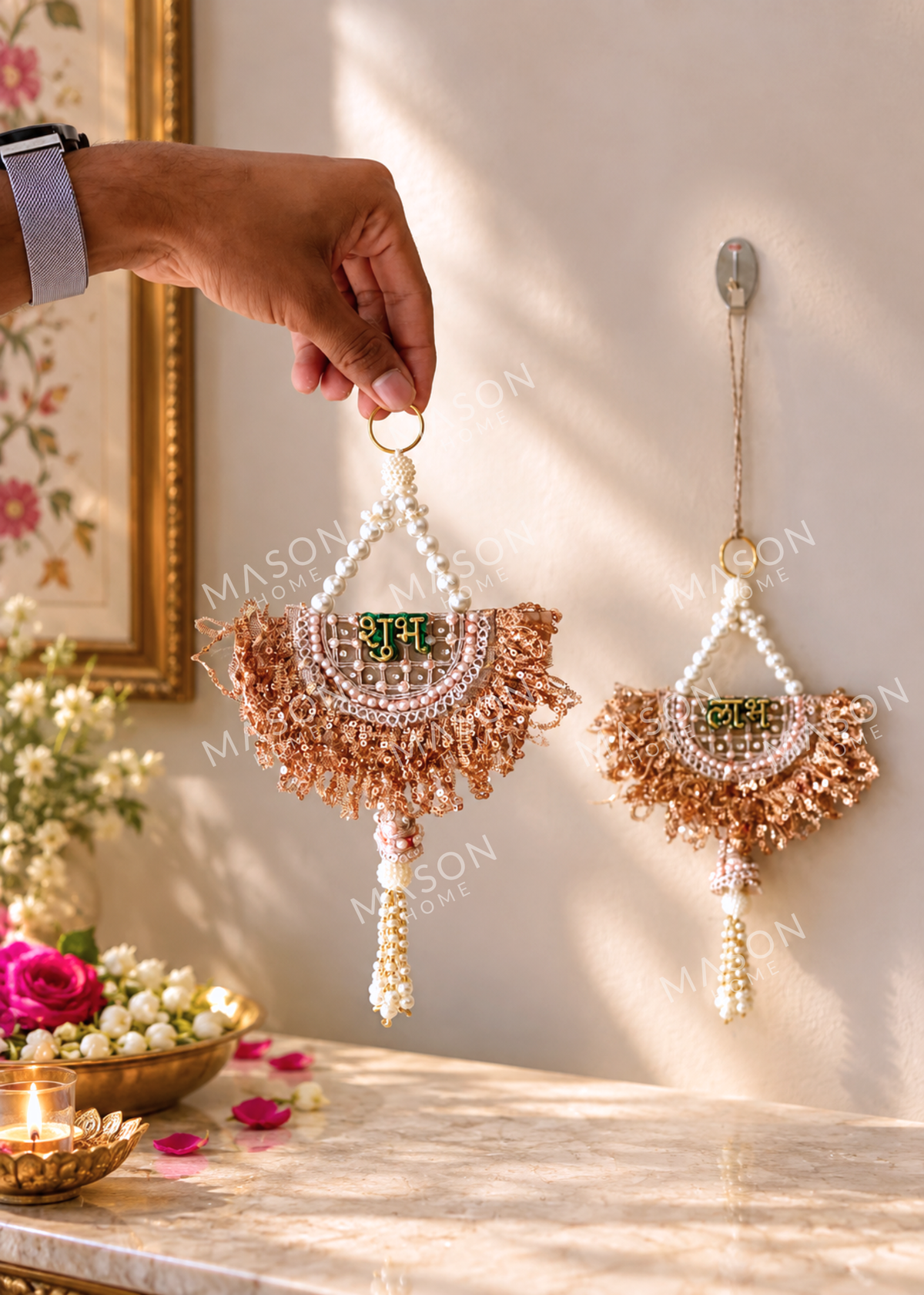 Festive Gilded Shubh Labh Rose Gold - Set of 2