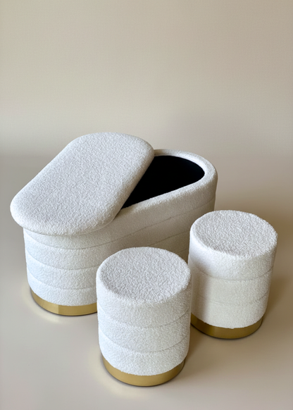 Cloud Boucle Storage Pouffe Set - Ivory