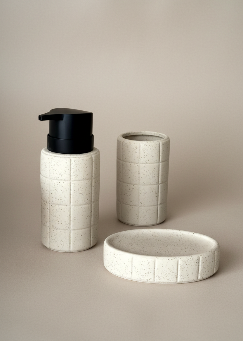 Stria Bathroom Set - Beige (Set of 3)