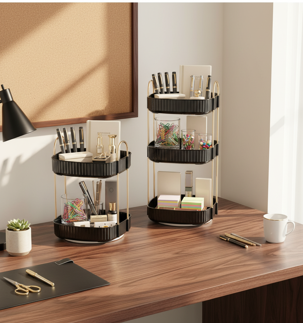 Three Tier Square Rotating Makeup Organiser - Black