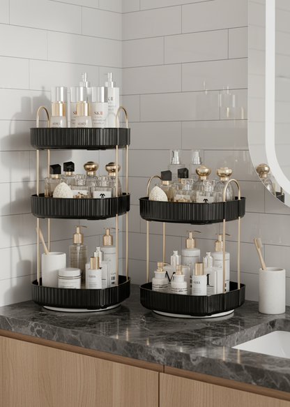 Three Tier Square Rotating Makeup Organiser - Black
