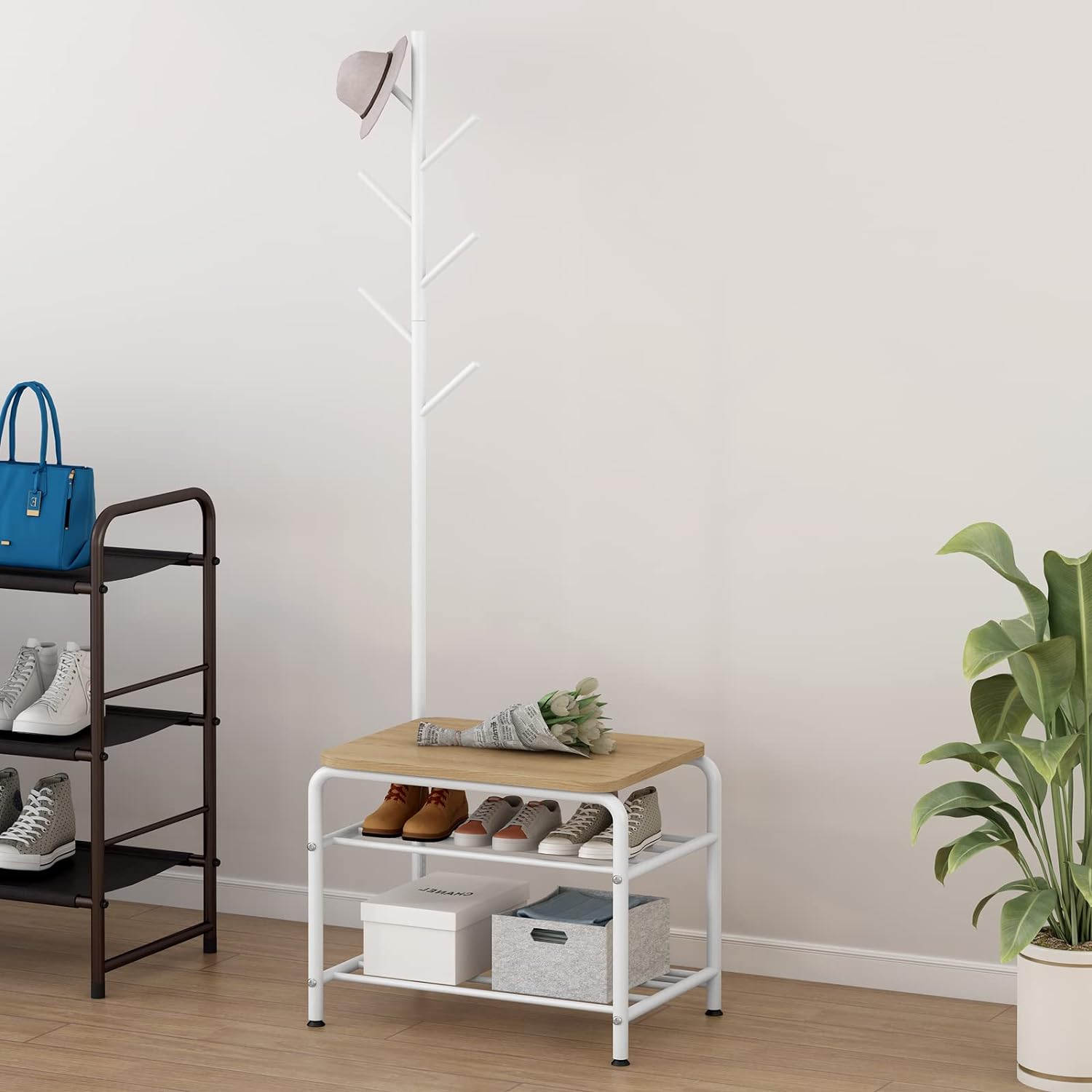 Coat and Shoe Rack - White