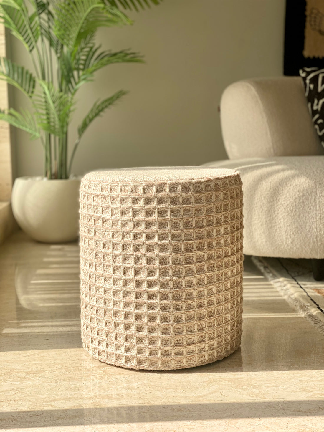 Wilson Waffle Pouffe - Beige
