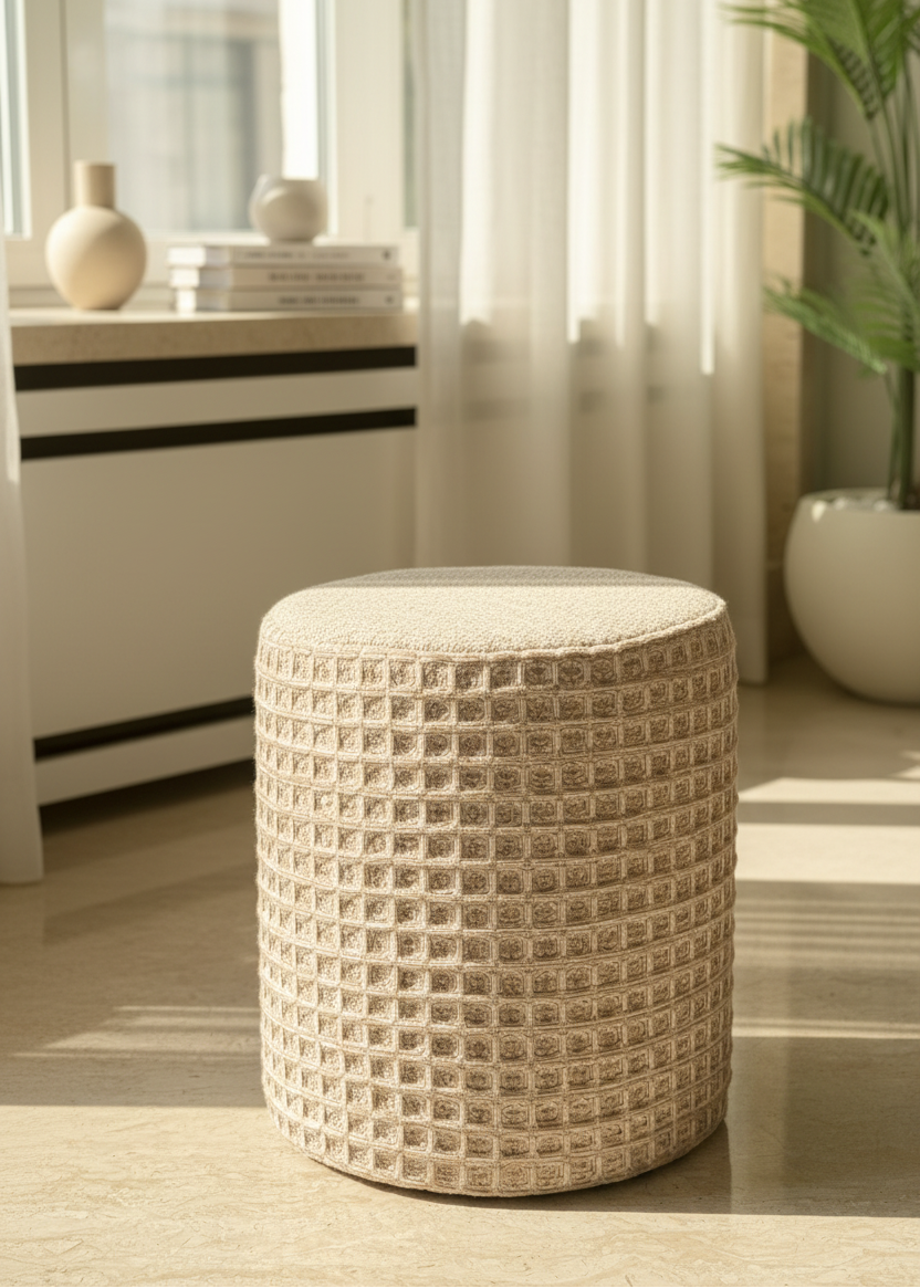 Wilson Waffle Pouffe - Beige