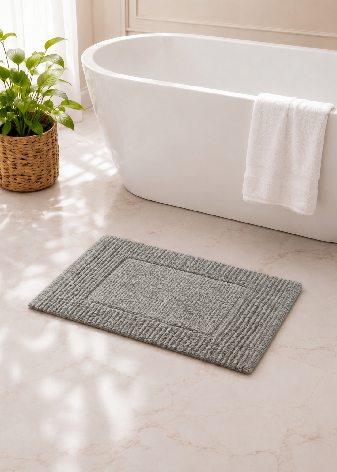 Mysa Anti Slip - Woven - Cotton Bath Mat - Grey - 45 x 30 cm