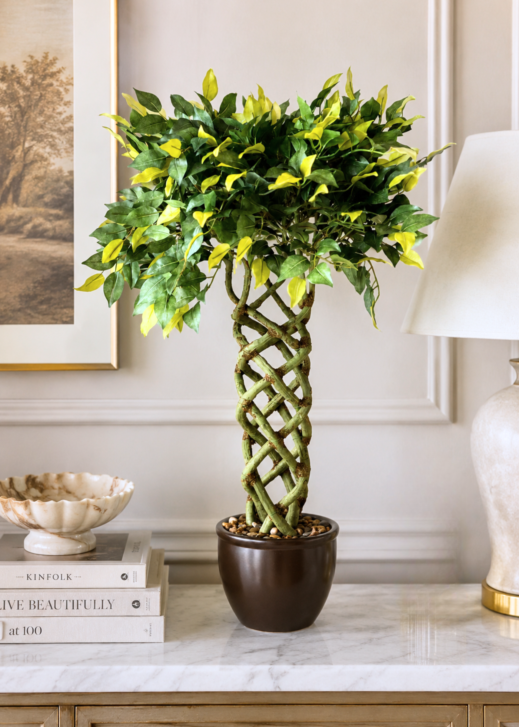 Artificial Braided Ficus Topiary Plant - 2.3 Feet