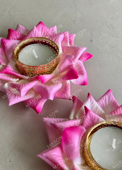 Festive Lotus Bloom Diya - Pink (Set of 2)