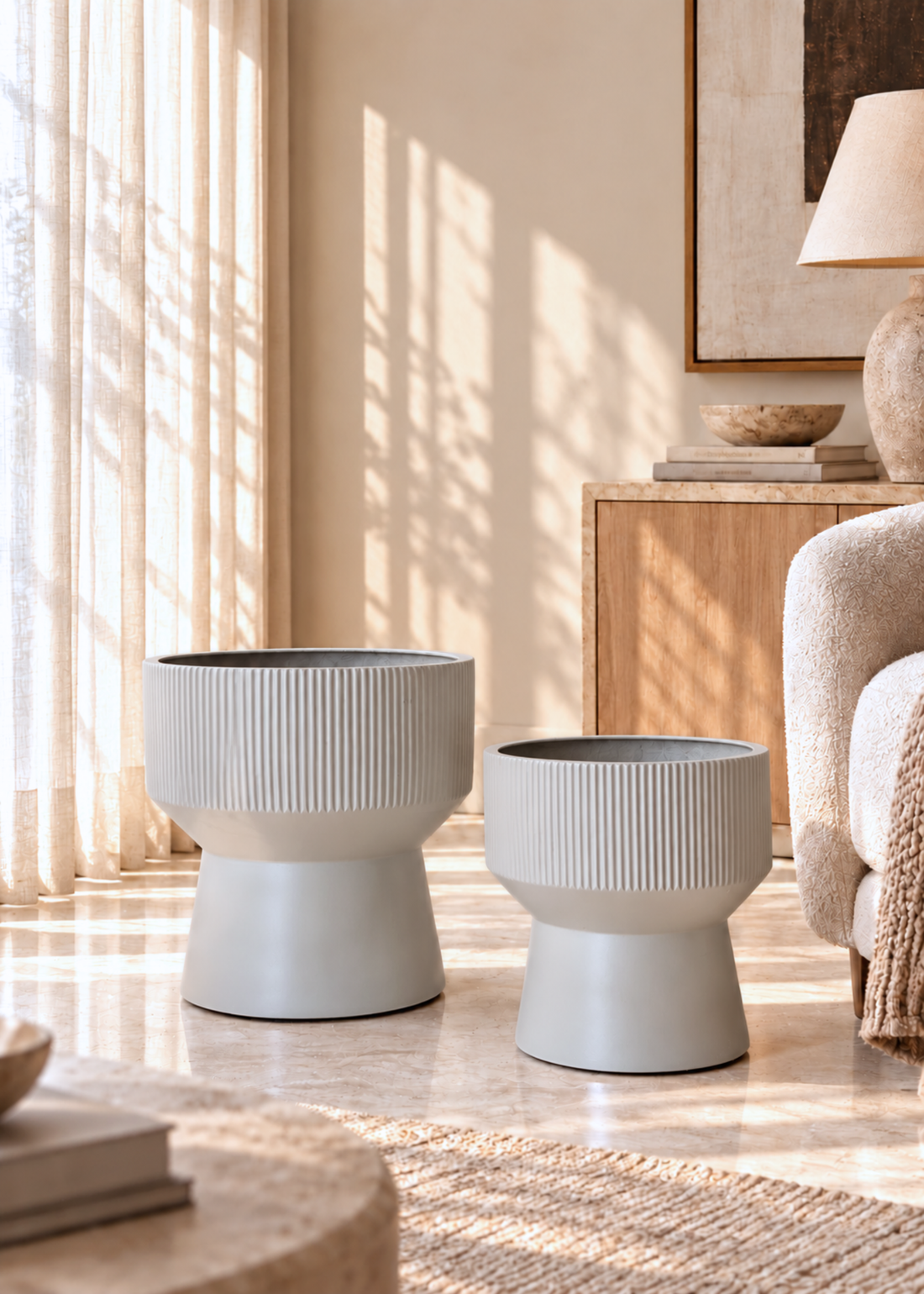 Sora Ripple Planters - Light Grey