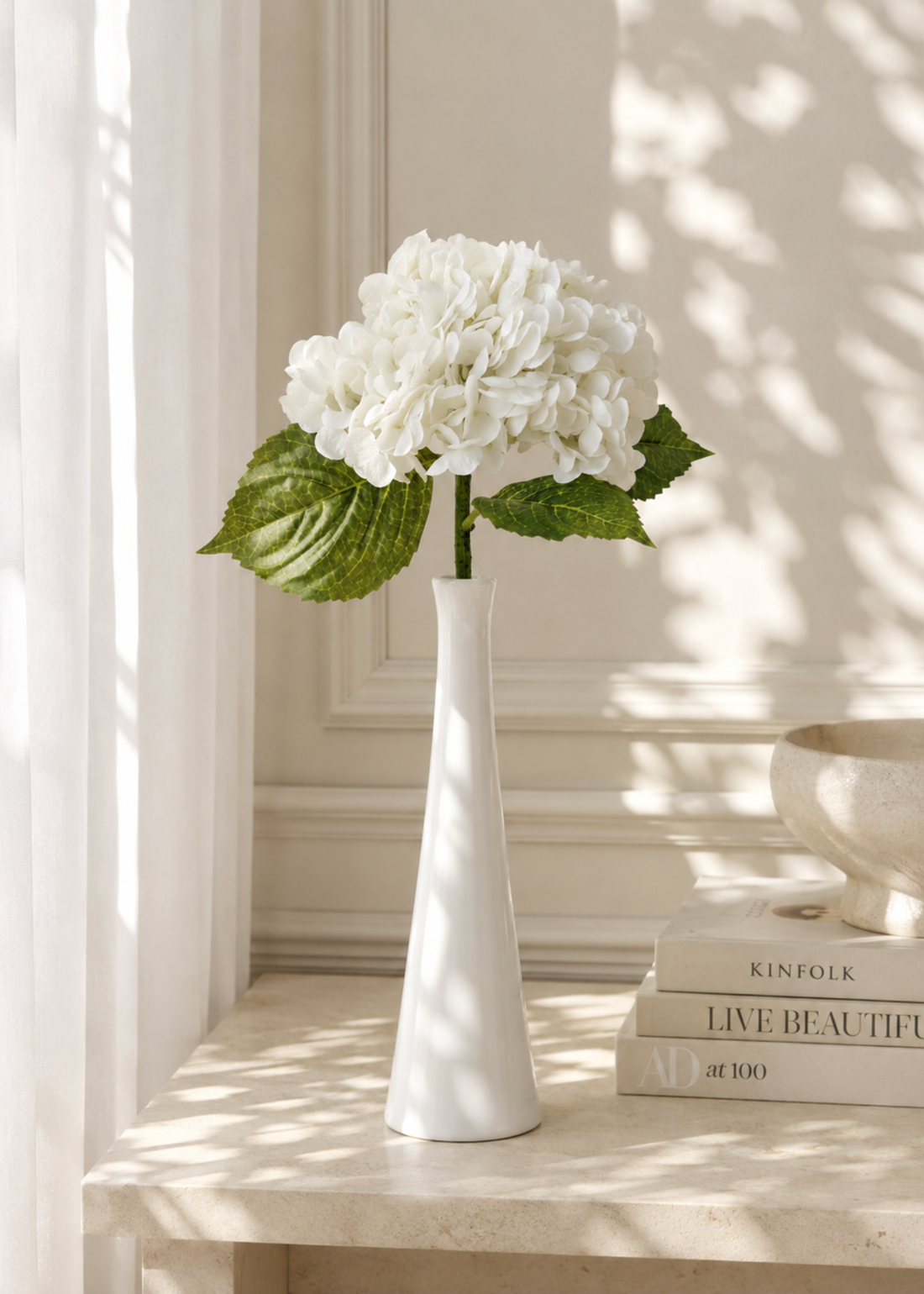 Artificial Hydrangea Flower Stem – White