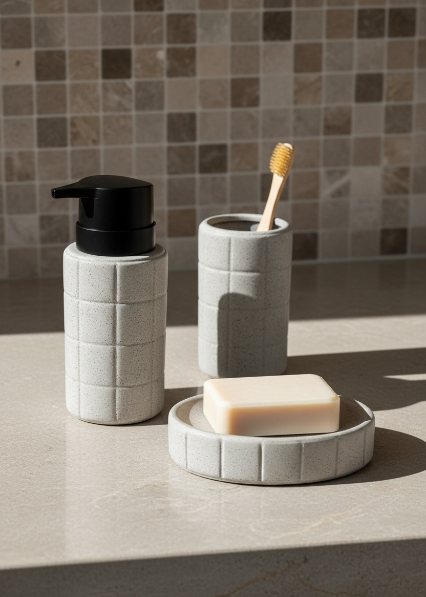 Stria Bathroom Set - Grey (Set of 3)