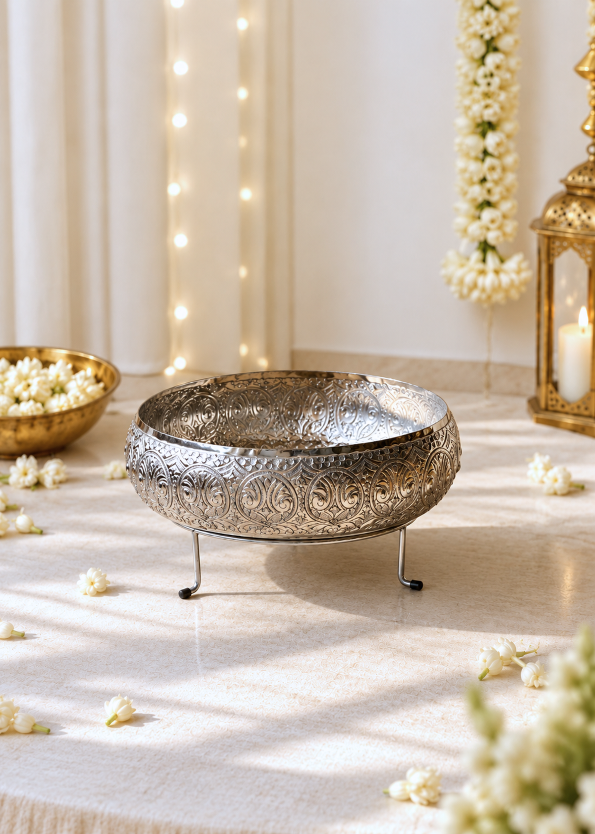 Naksh Silver Oval Urli - Medium