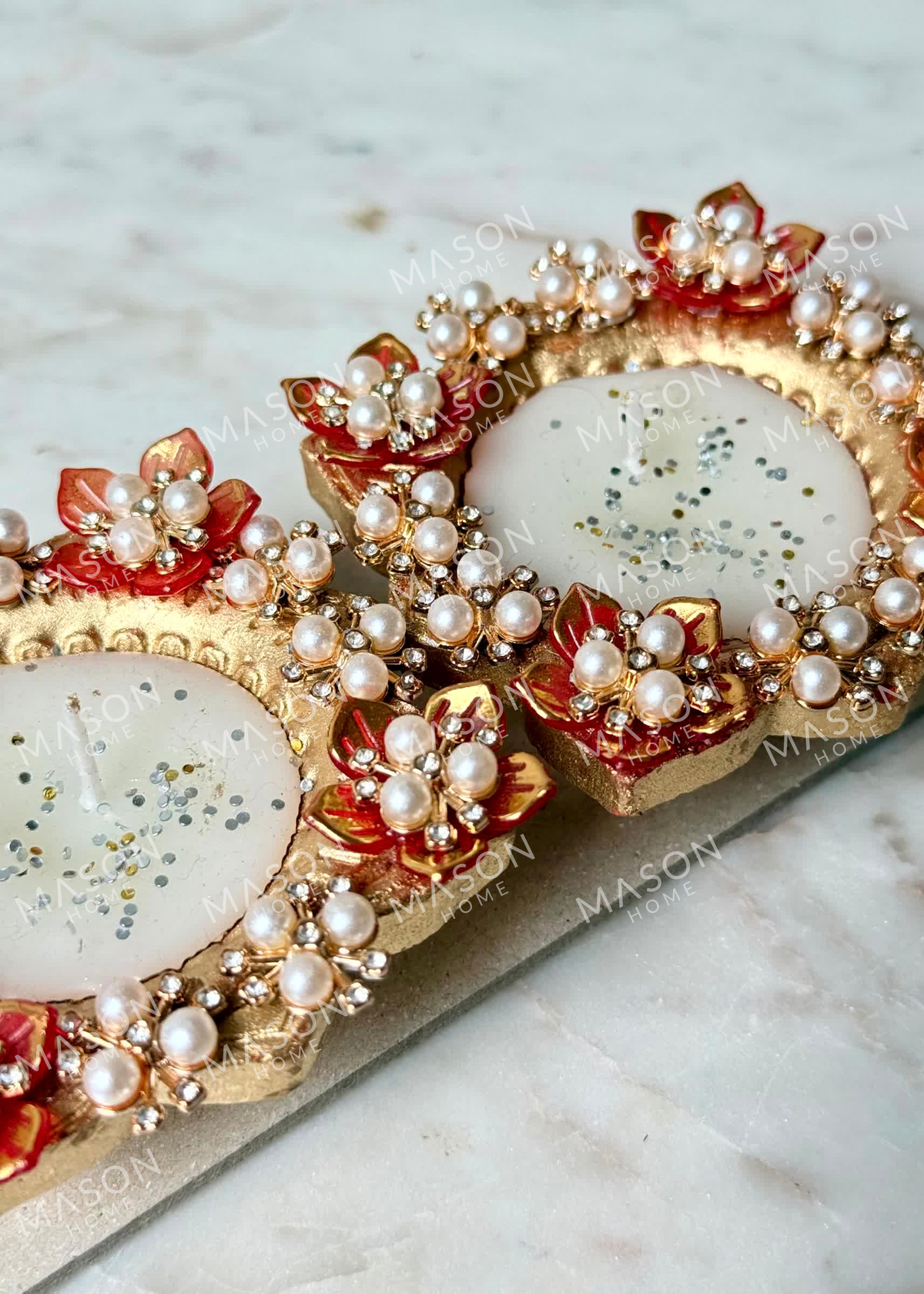Handmade Clay Rustic Blossom Diya Red - Set of 2