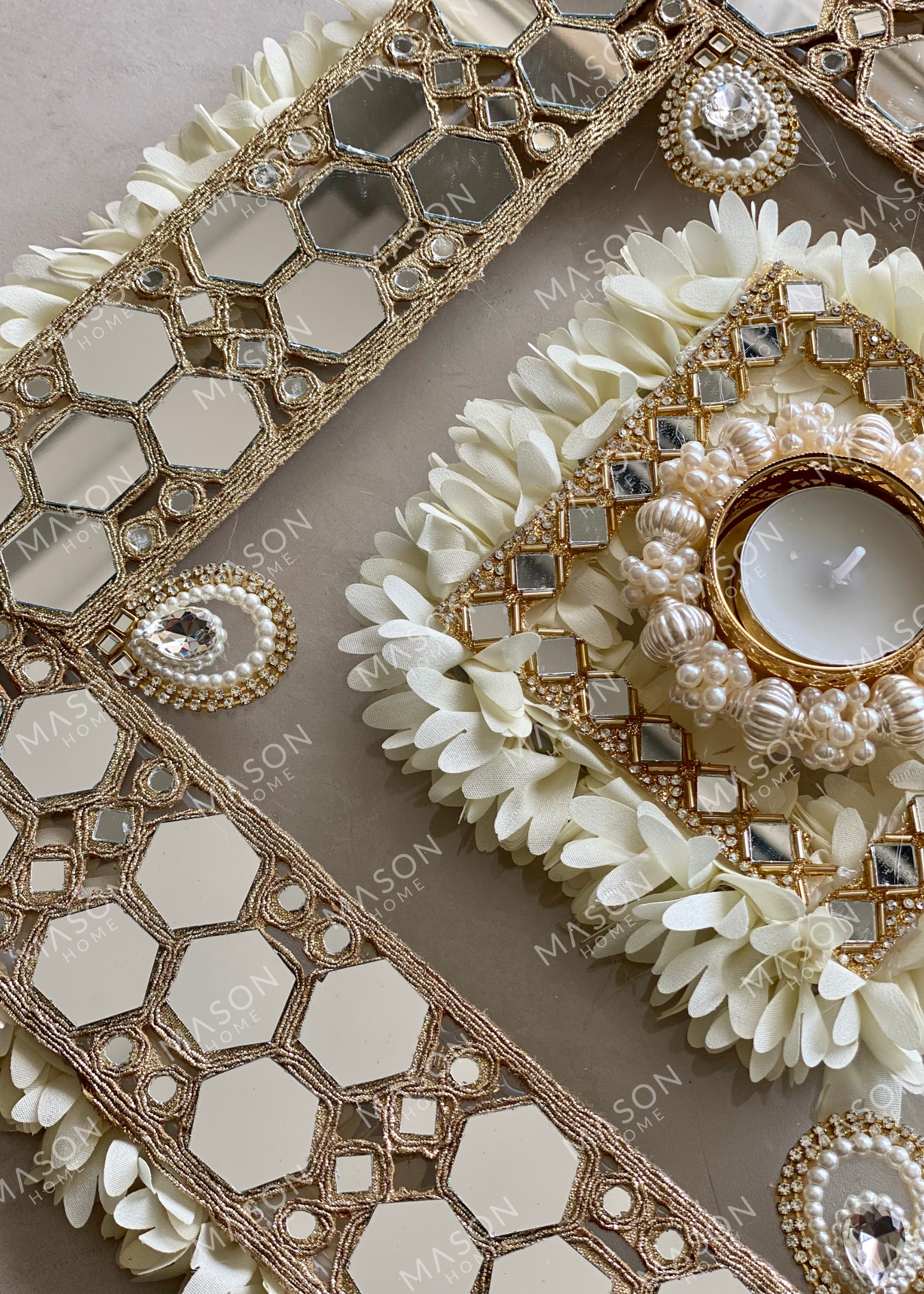 Festive Ivory Bloom Mirror Rangoli