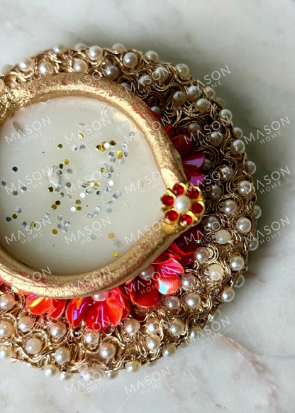 Handmade Clay Rustic Pearl Blossom Diya - Set of 2