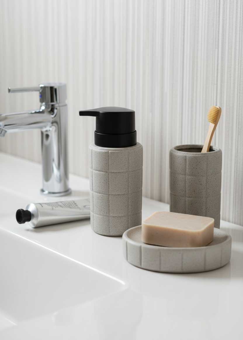 Stria Bathroom Set - Grey (Set of 3)