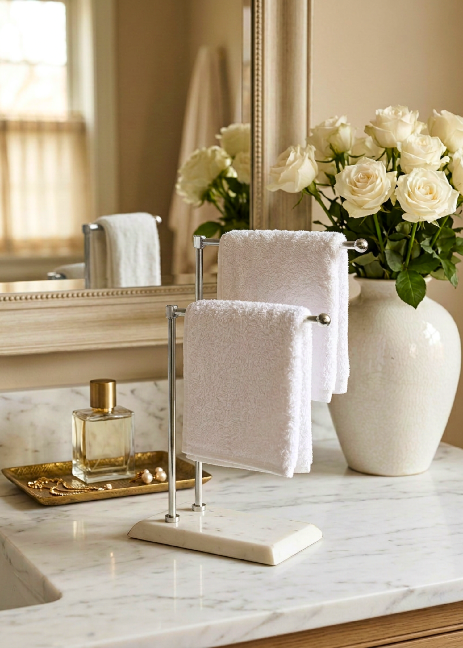 Melrose Hand Towel Stand - White &amp; Silver