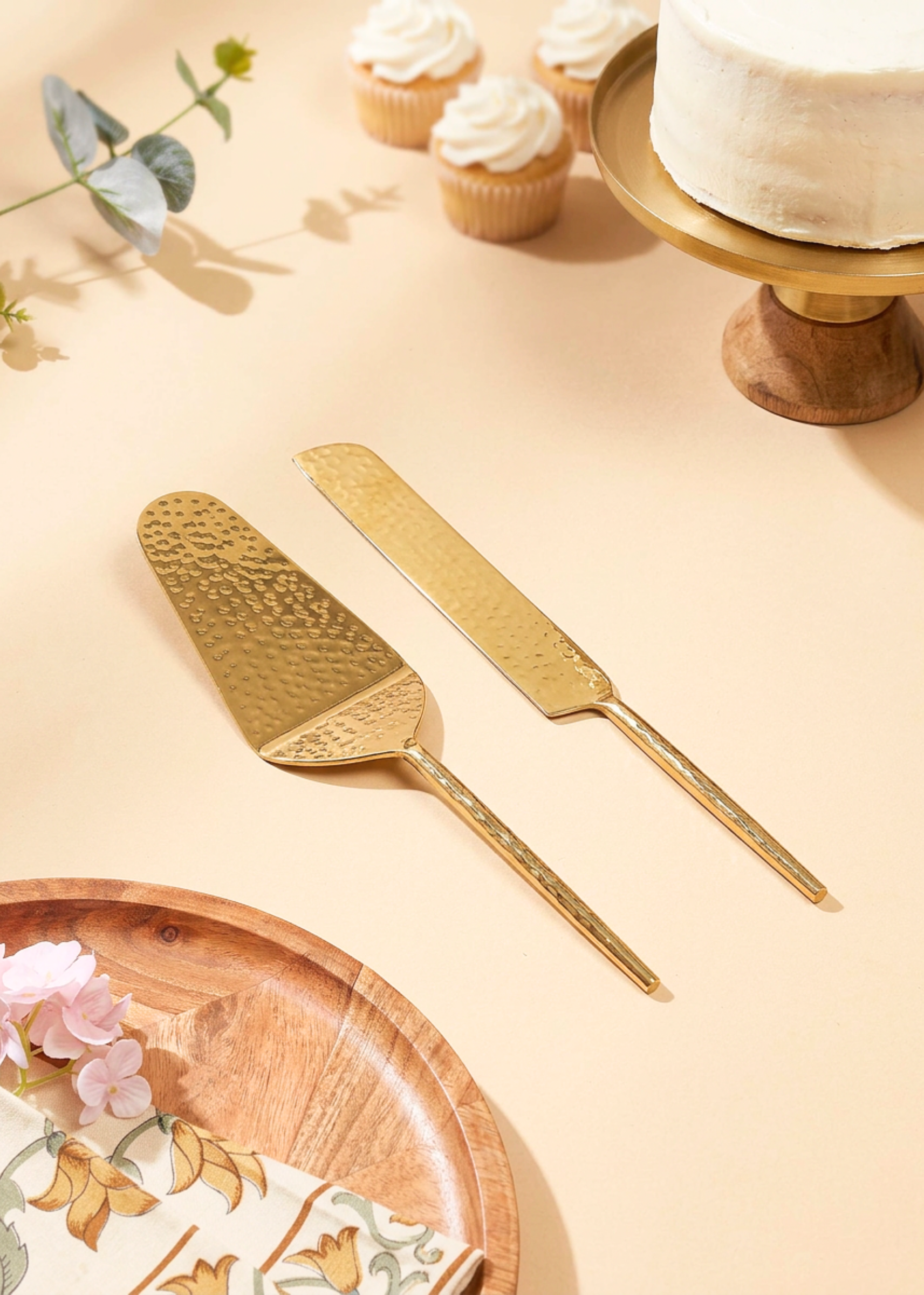 Artisan Hammered Cake Knife And Server - Set Of 2
