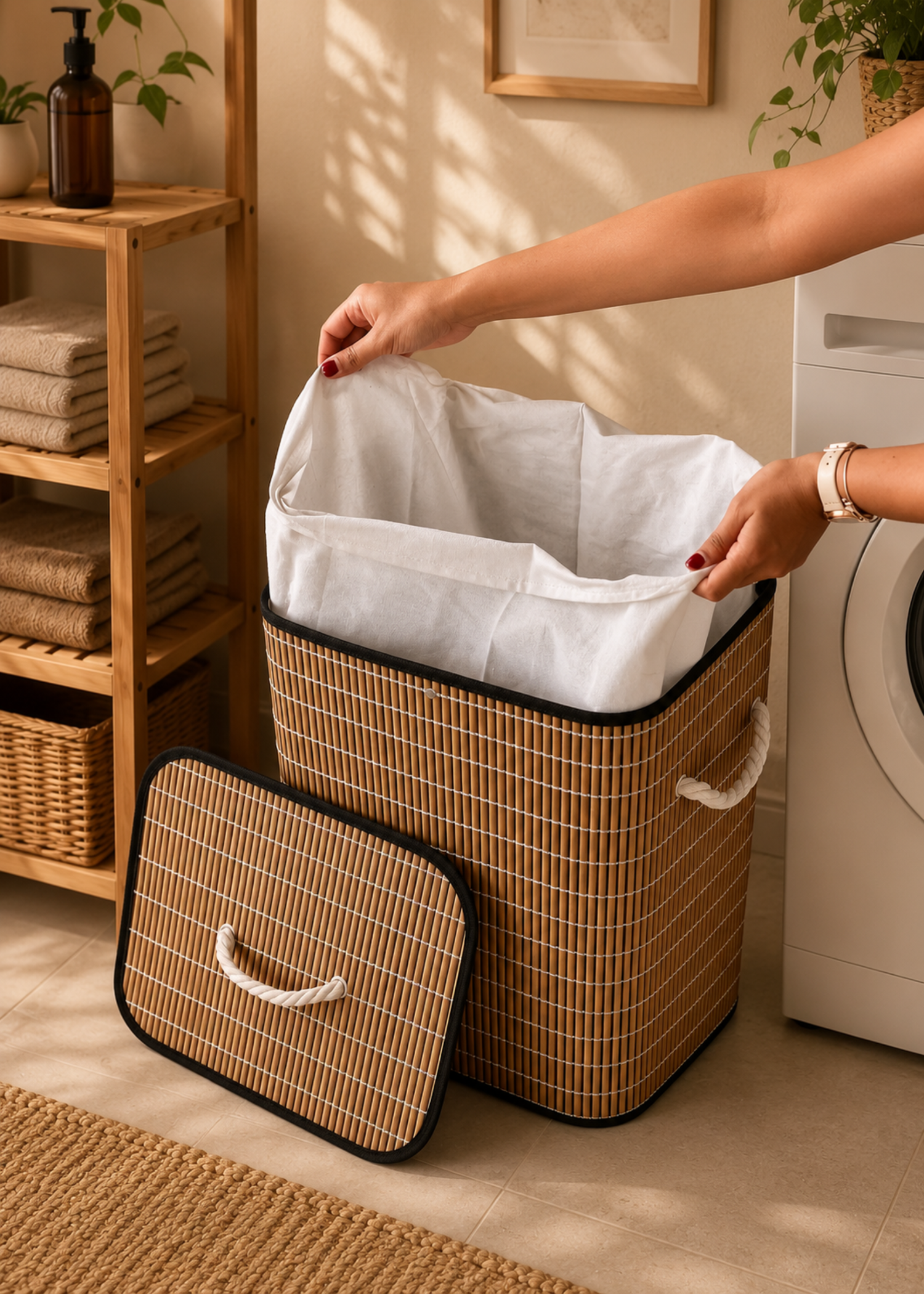 Baskora Laundry  Basket - White &amp; Brown