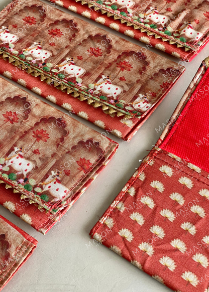 Festive Vrindavan Lotus Envelopes - Red (Set of 5)