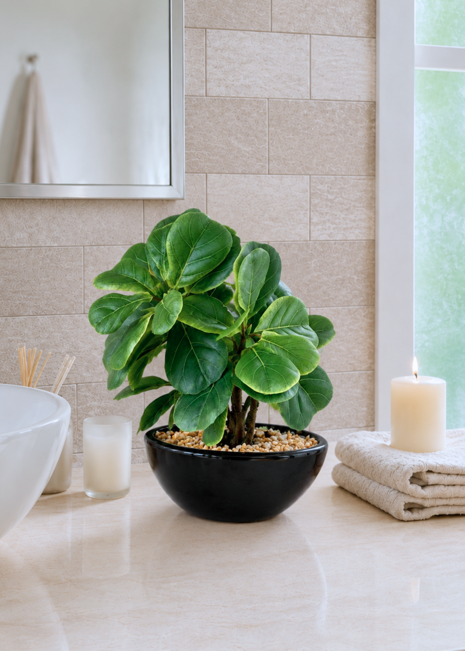 Artificial Fiddle Fig Bonsai Plant -1 Feet