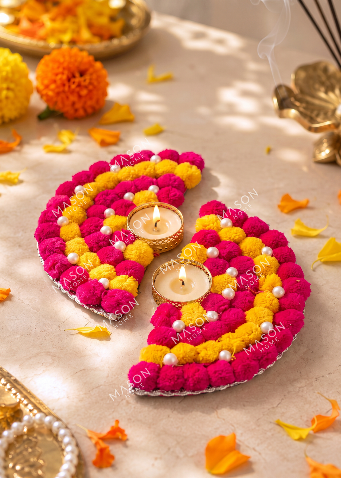 Festive Paisley Pearl Diya - Set of 2