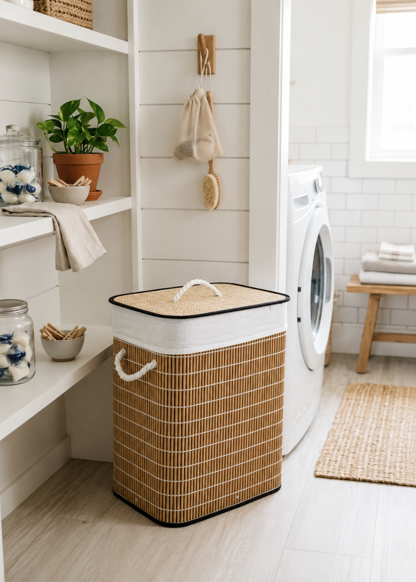 Baskora Laundry  Basket - White &amp; Brown