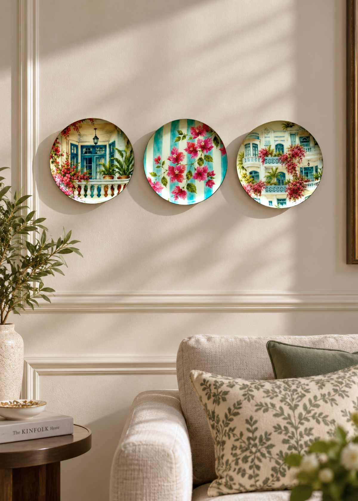 Bombay Bougainvillea Round Wall Plates (Set of 3)
