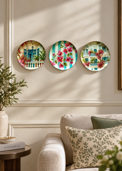 Bombay Bougainvillea Round Wall Plates (Set of 3)