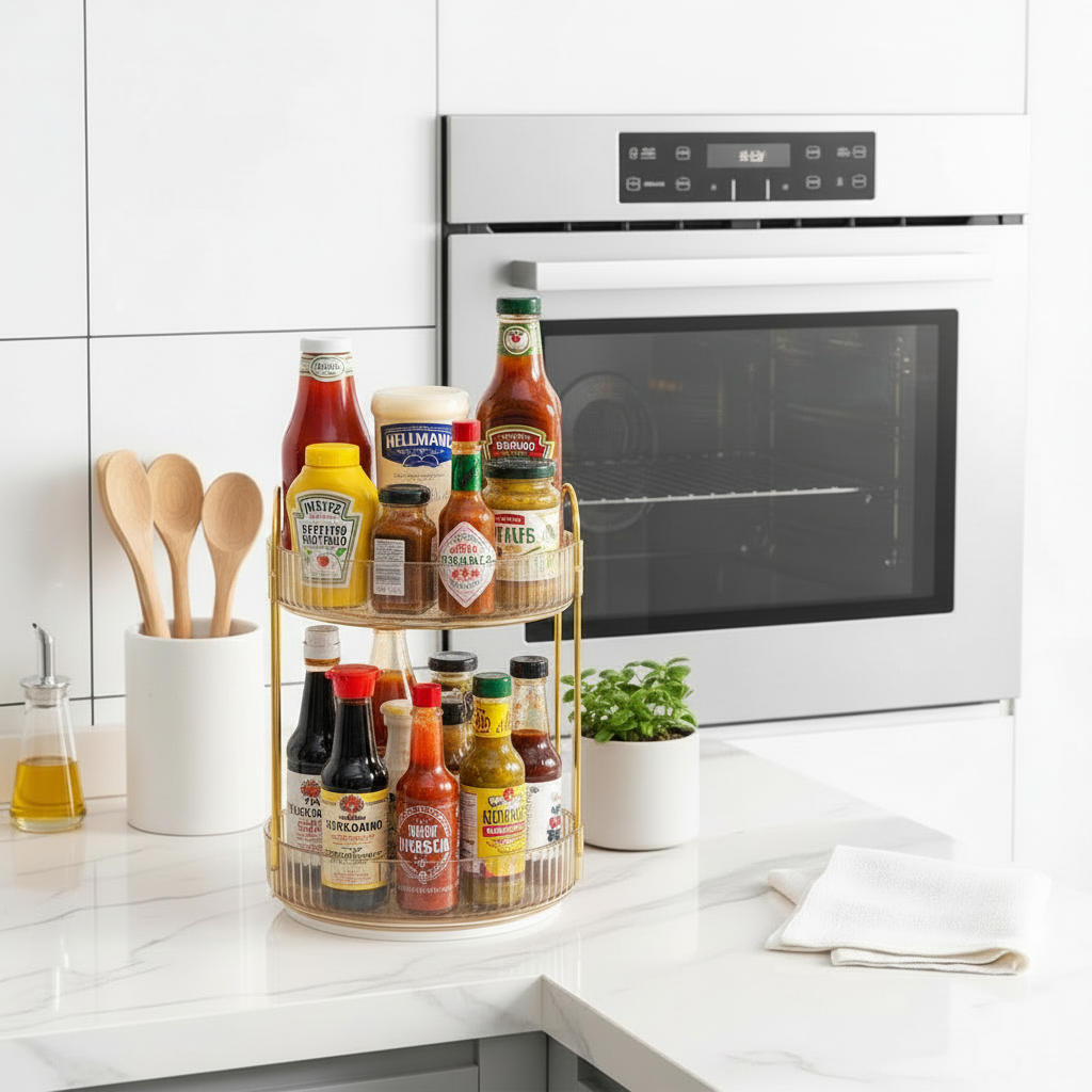 Two Tier Rotating Makeup Organiser - Amber