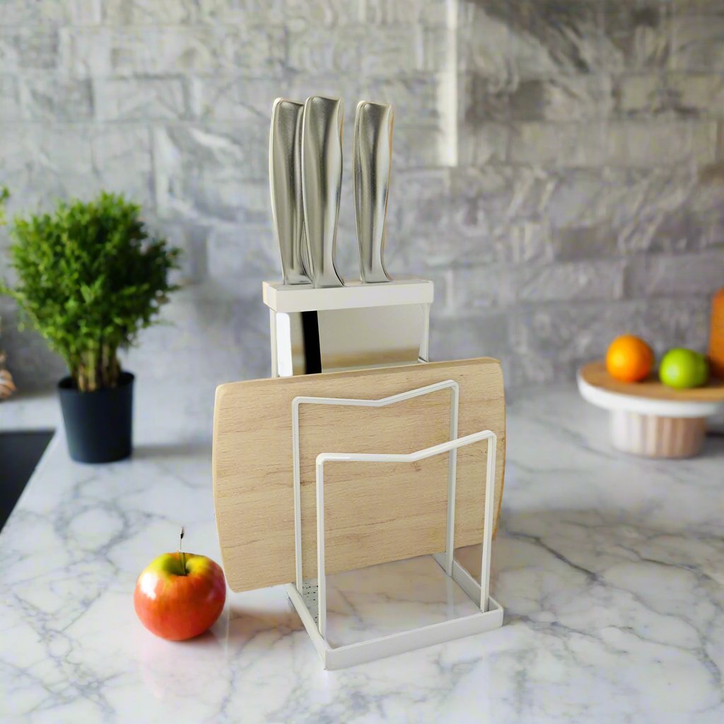 Chopping Board and Knife Holder - White