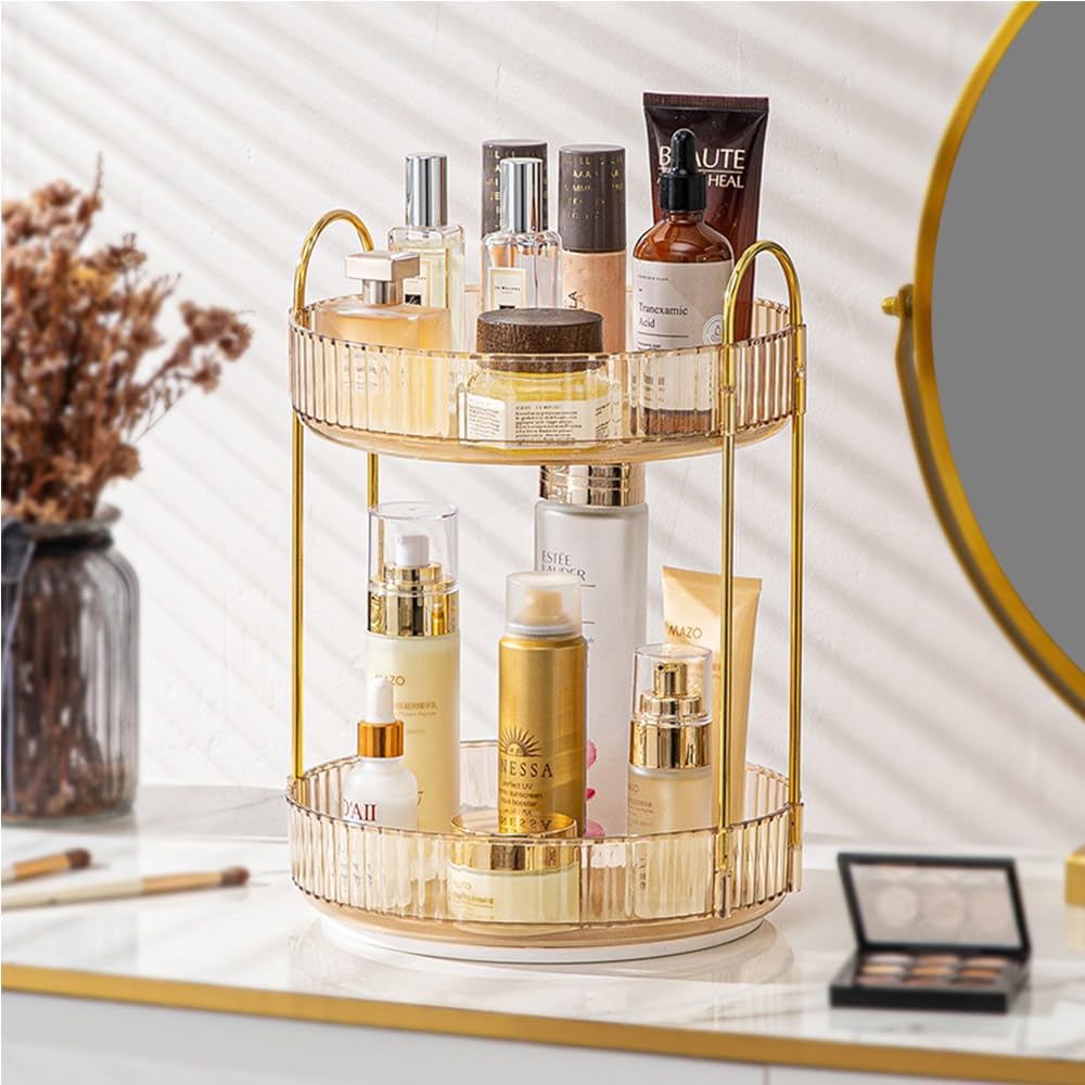 Two Tier Rotating Makeup Organiser - Amber