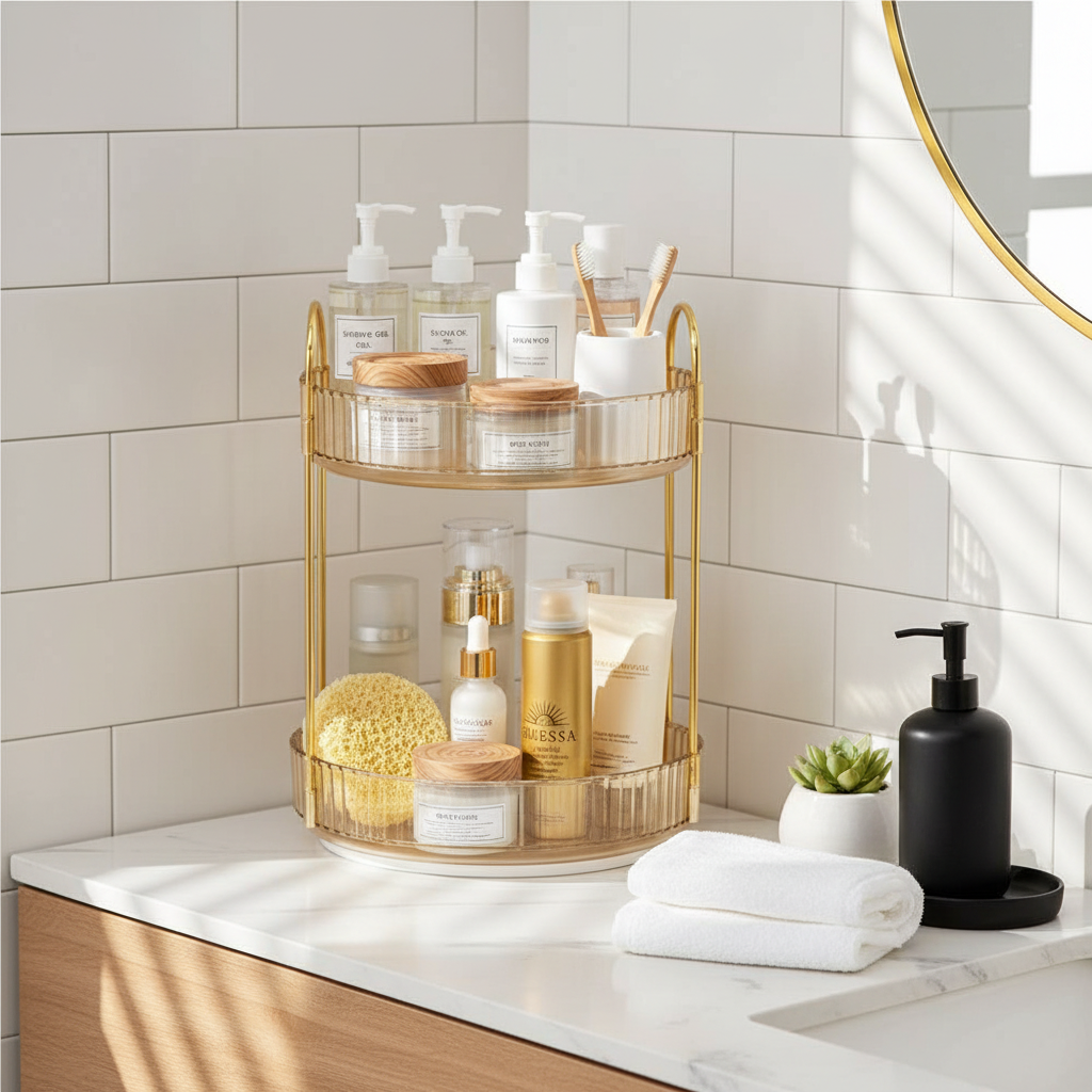 Two Tier Rotating Makeup Organiser - Amber