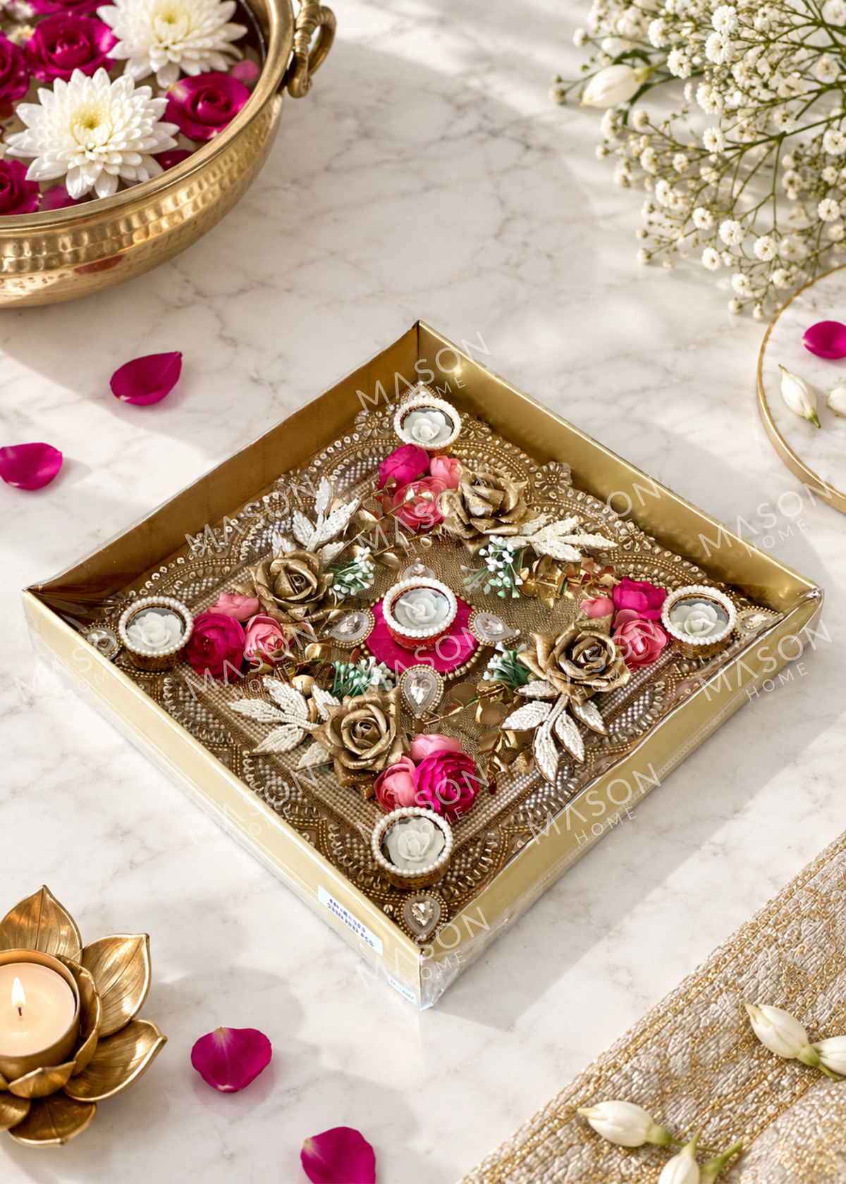 Festive Rose Grace I Artificial Rangoli