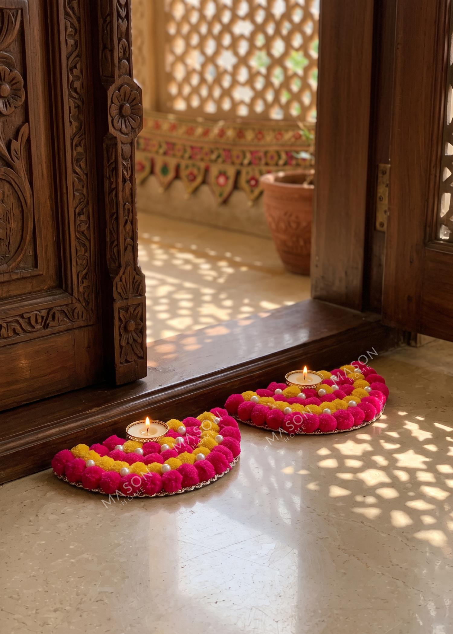 Festive Paisley Pearl Diya - Set of 2