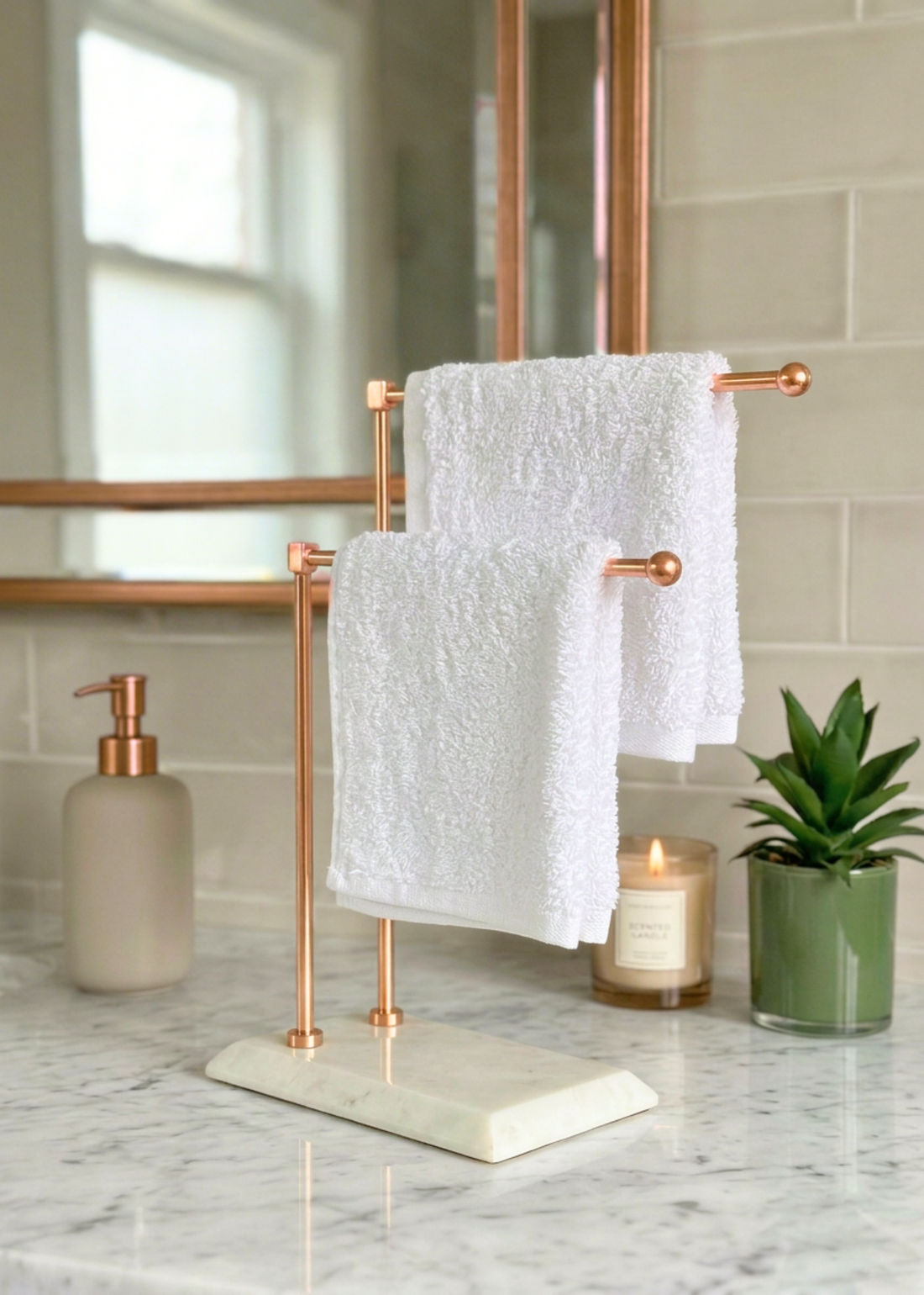 Melrose Hand Towel Stand - White &amp; Rose Gold