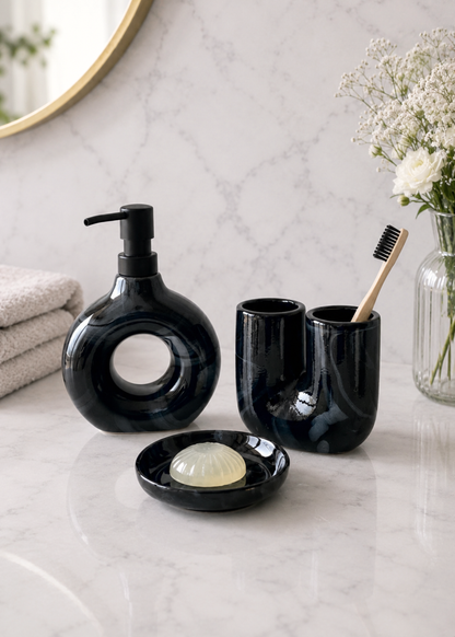 Swirl Bathroom Set – Black (Set of 3)