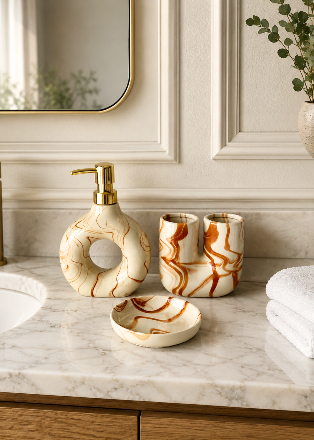 Swirl Bathroom Set – Caramel (Set of 3)