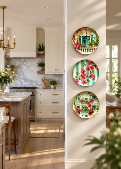 Bombay Bougainvillea Round Wall Plates (Set of 3)