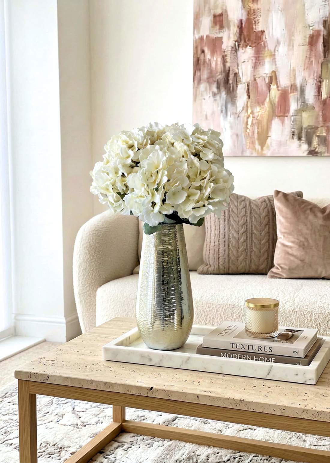 Artificial Hydrangea Flower White - Set of 2