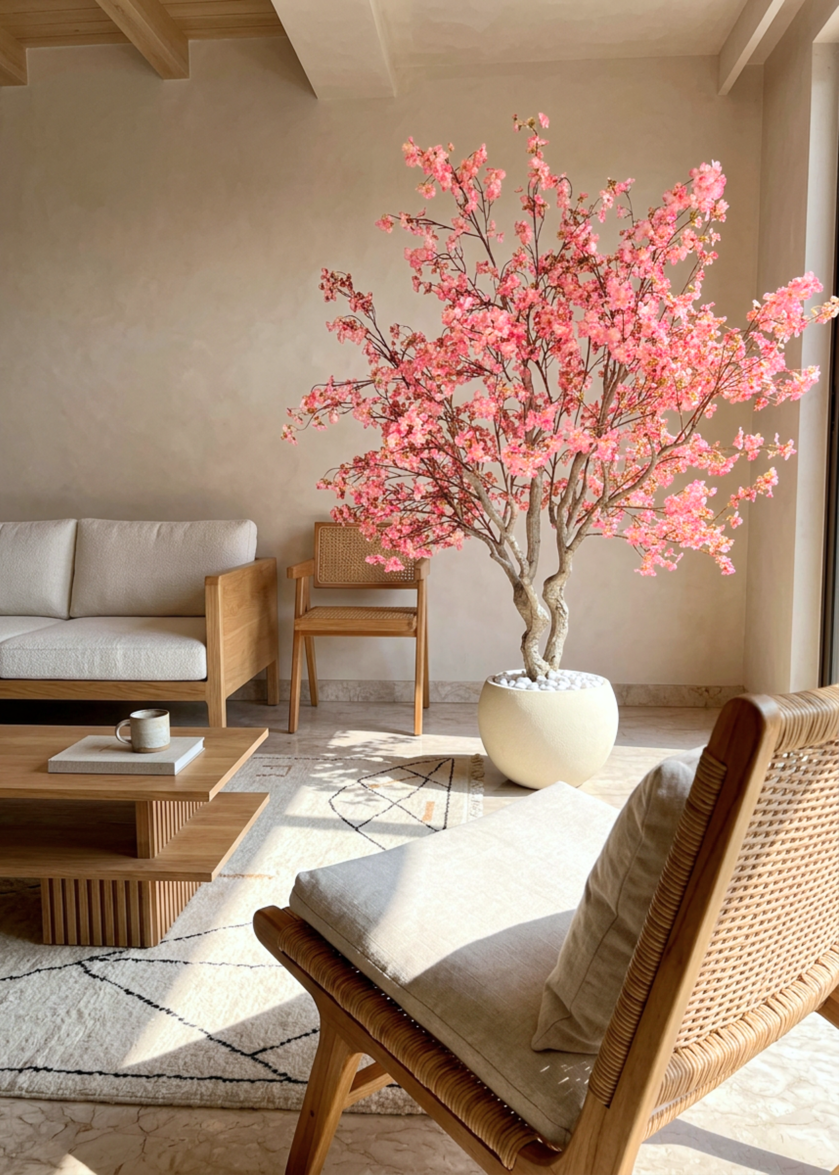 Artificial Blush Cherry Blossom Plant - 6.5 Feet