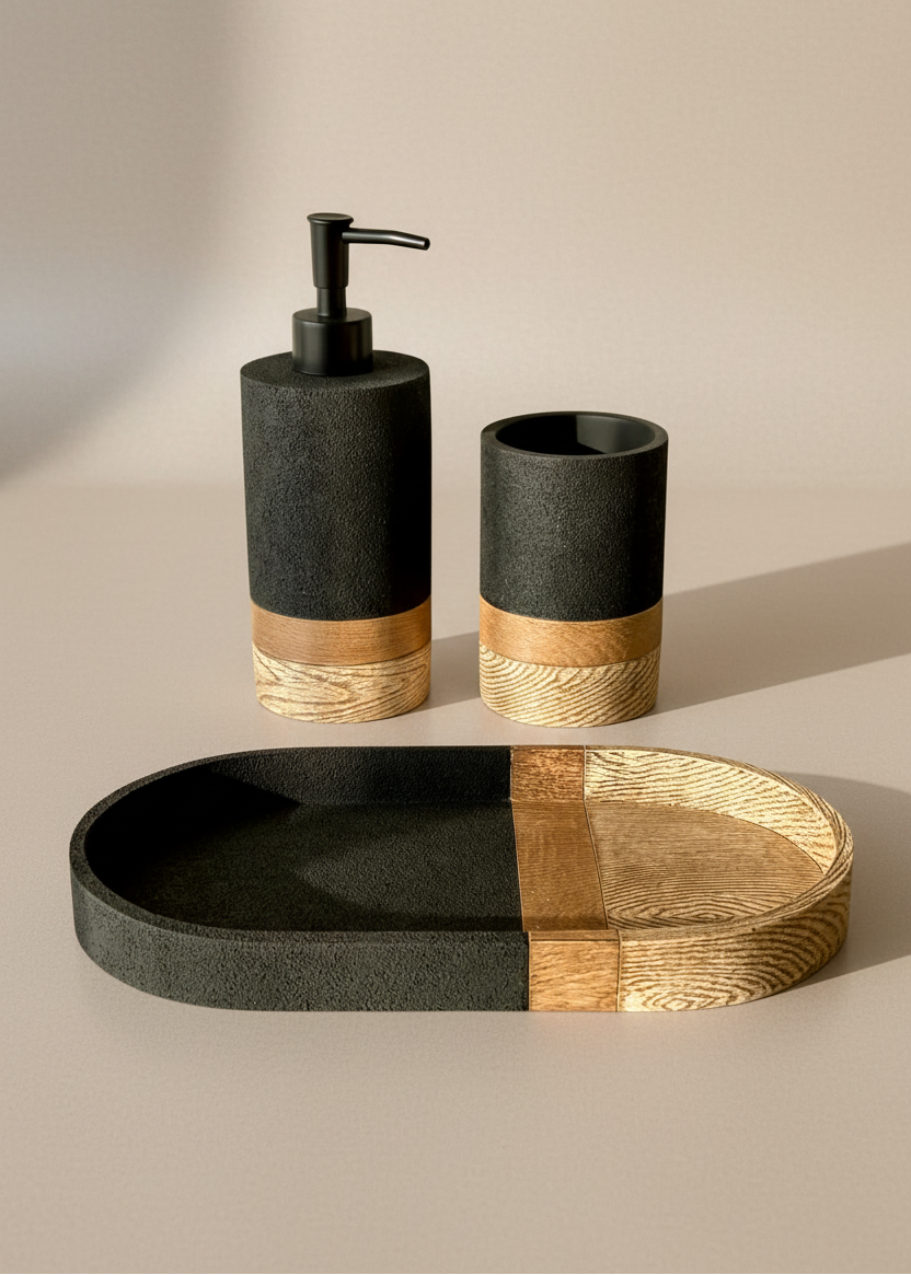 Aurum Dune Bathroom Set - Set of 3 (Black)