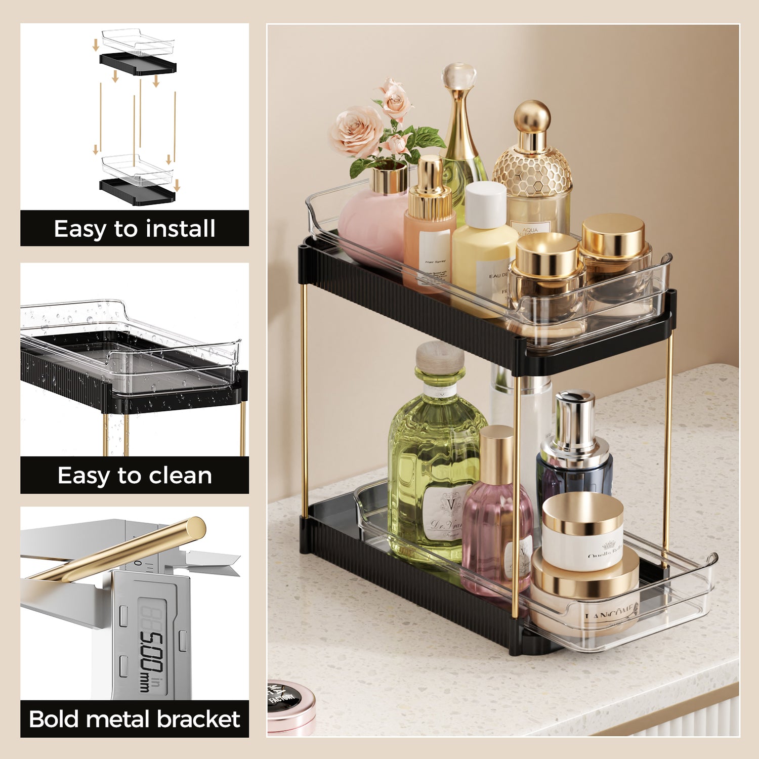 Two Tier Pullout Storage Rack - Black