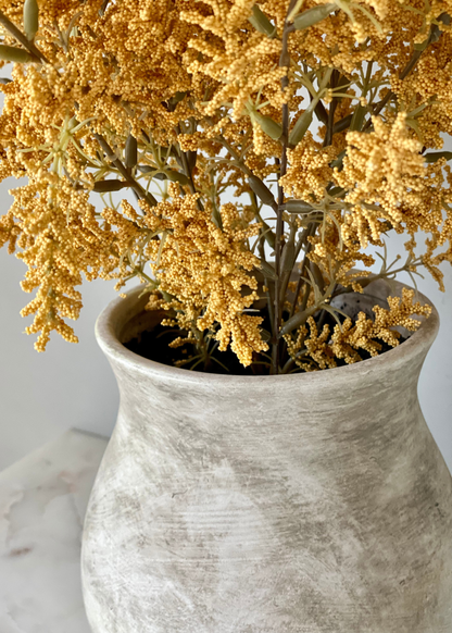 Artificial Heather Bush with Ceramic Vase - 1.3 Feet