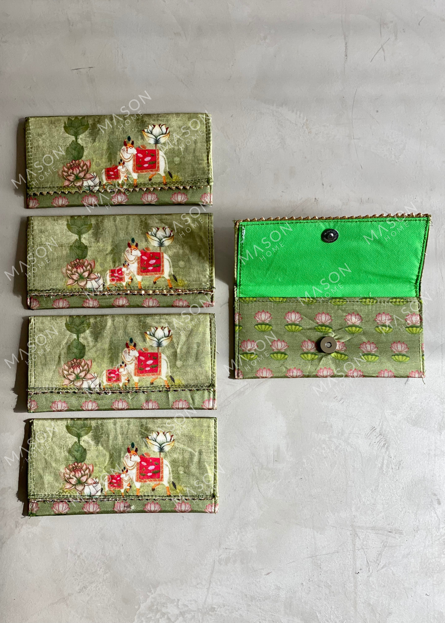 Festive Vrindavan Shagun Envelopes - Green (Set of 5)